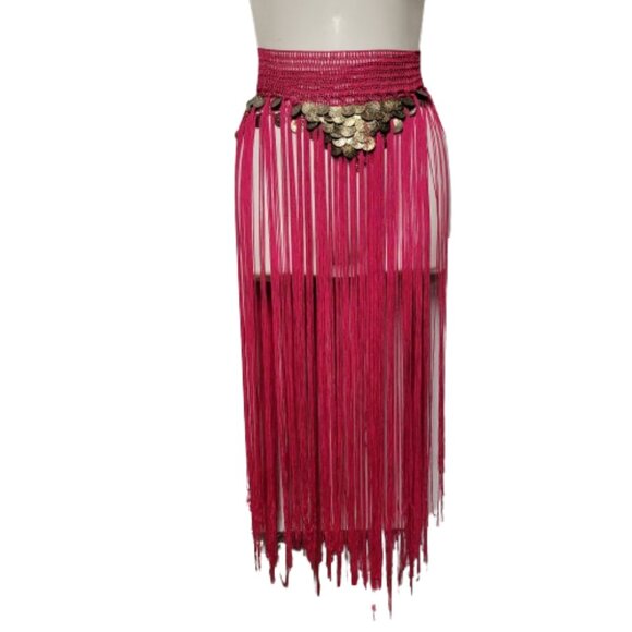 Hip Skirt Belly Dance Tassels Fringe Skirt Bellydance Coins and Fringe Hip Scarf - Picture 8 of 13